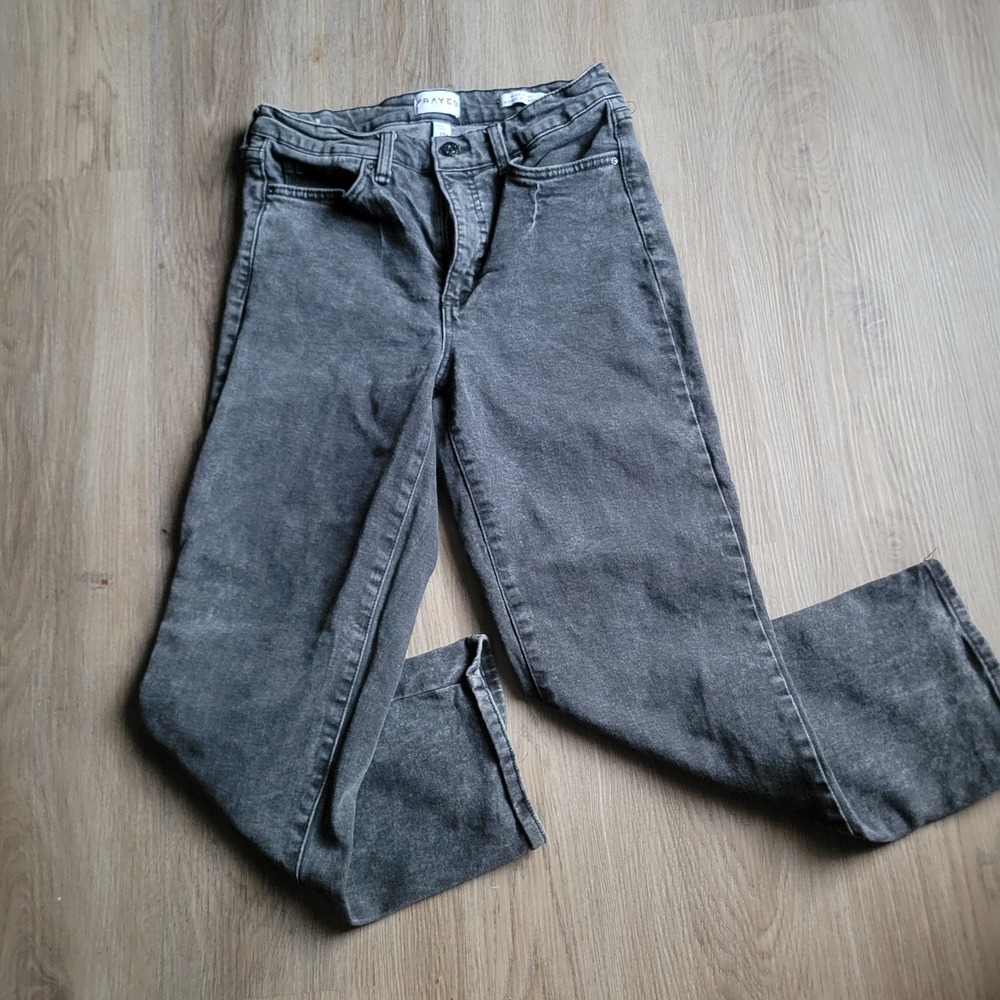 Frayed Women Jeans 28 Grey Cotton Acid Wash High Rise Ankle Straight Casual